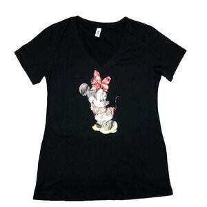 Minnie Mouse Women's L T Shirt ‎ Black Graphic Stretch V Neck